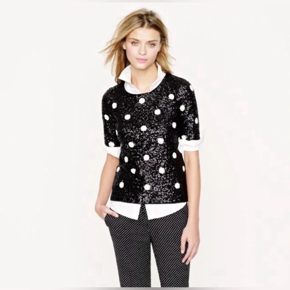 J. Crew black And White Polka Dot Sequin Top. size Small. Excellent Cond…